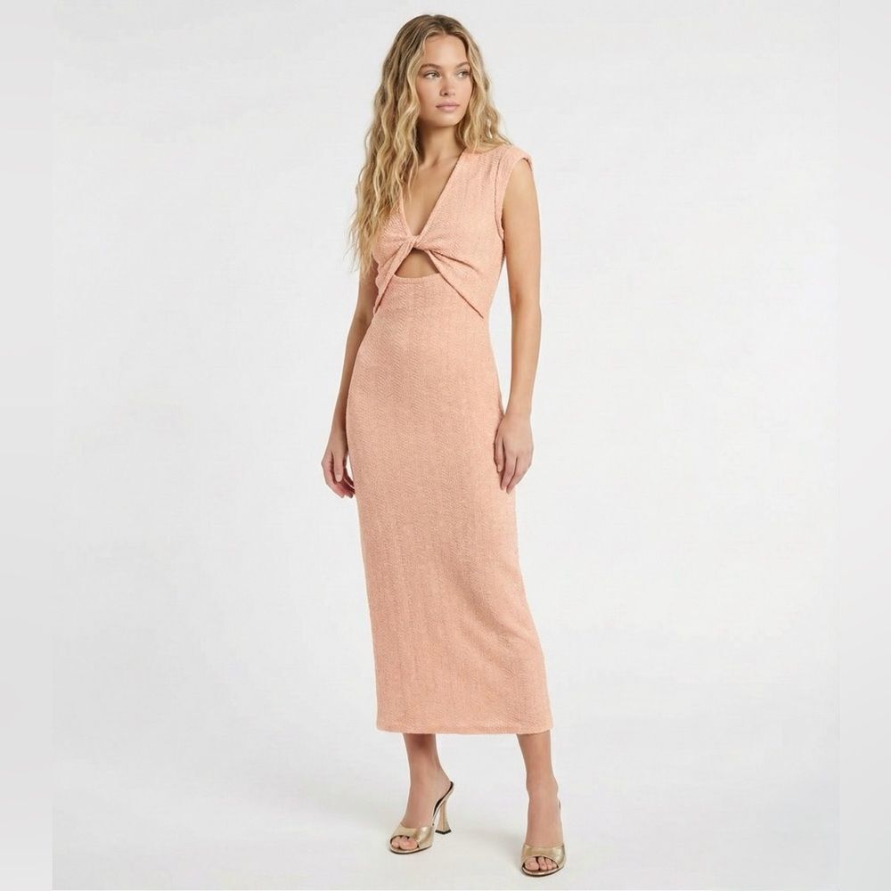 NWT Derek Lam 10 Crosby Barbara Twist Midi Dress Medium Peach Linen Blend